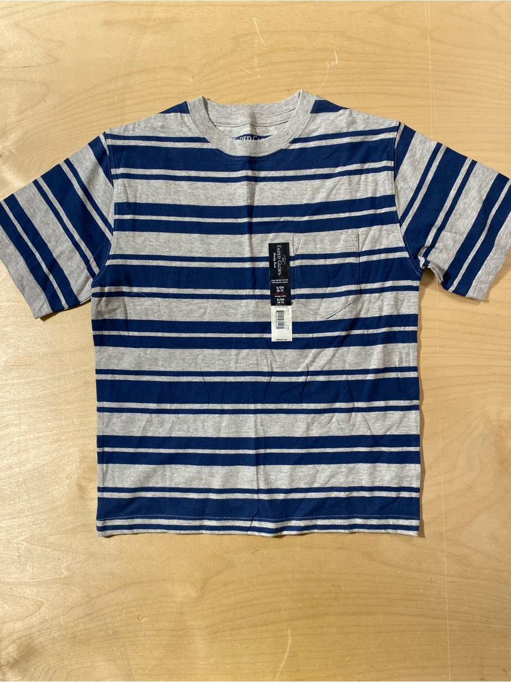 Faded Glory Blue & Gray Striped Short Sleeve Tee Small (6-7) (SX)